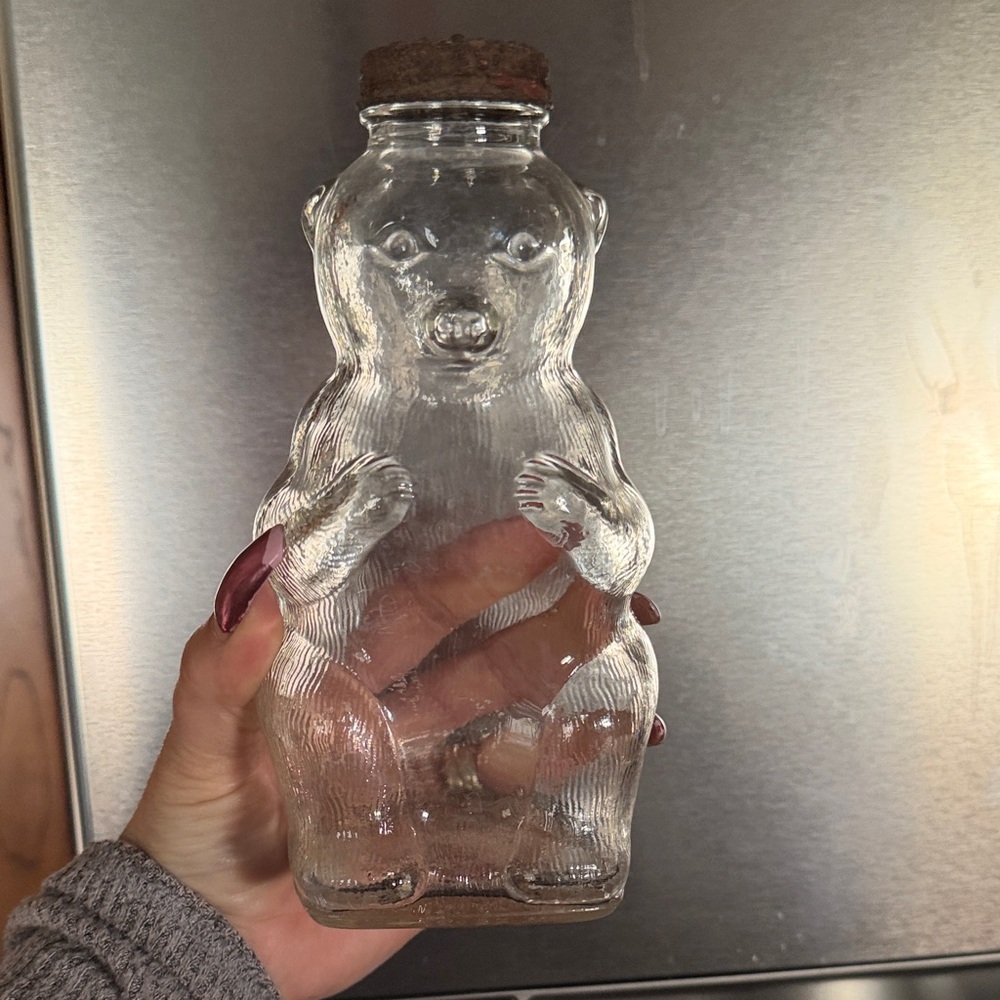 Clear Glass Bear Bottle with CoinTop